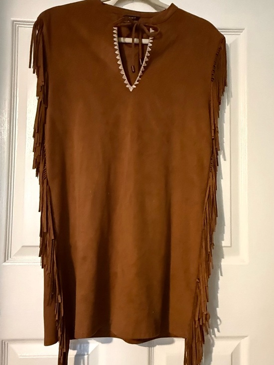 Forever 21 Dresses & Skirts - Forever 21 Fringed Suede-Look Tunic in Rich Cognac size S #westernstyle